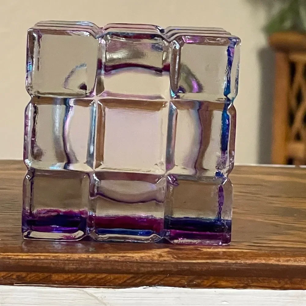 Colorful Cube Glass Votive Candle Holder Pink Blue Purple